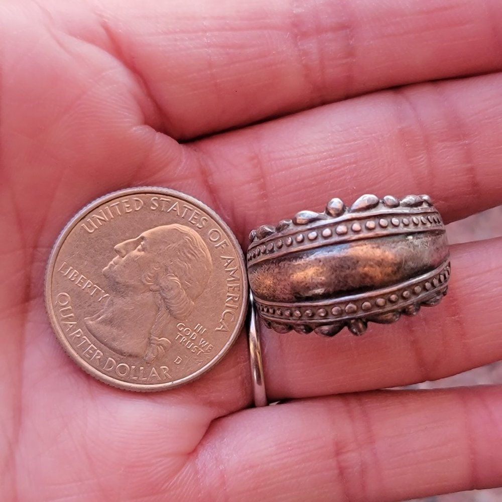 Vintage 925 sterling silver saddle band beaded ornate decorative ring - Picture 8 of 16